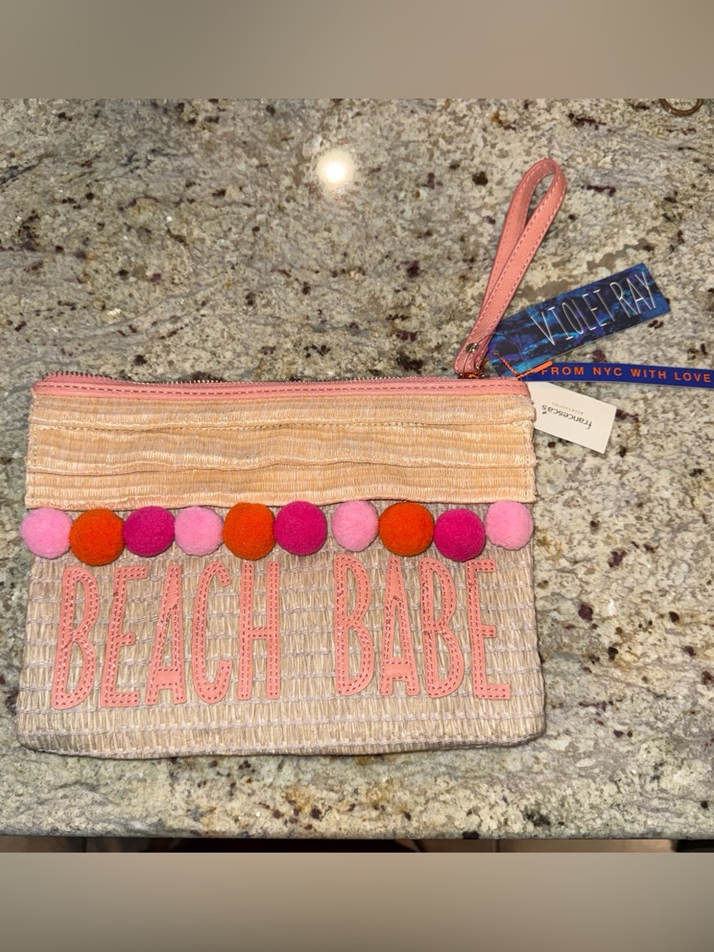 Violet Kay Pink Pom-Pom 'Beach Babe' Wristlet Clutch